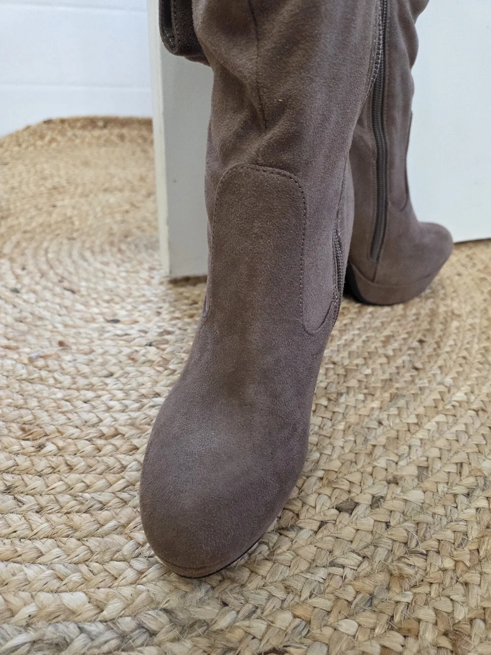Women's Taupe Over-the-Knee Slouchy High Heel Boots